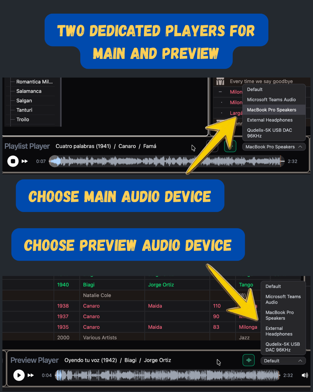 Use separate main and preview audio devices without a hack