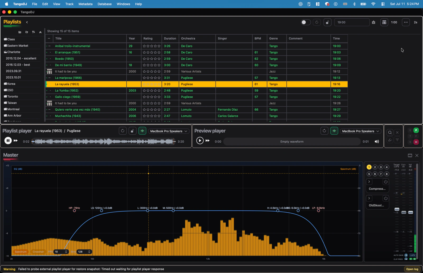 TangoDJ playlist players and master equalizer