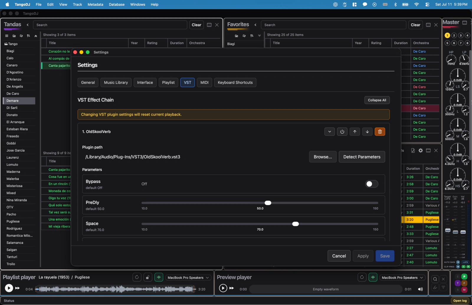 TangoDJ VST effect chain settings